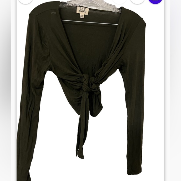 PST nwt olive green wrap style jersey material long sleeve tee ballet stretchy - Picture 2 of 7